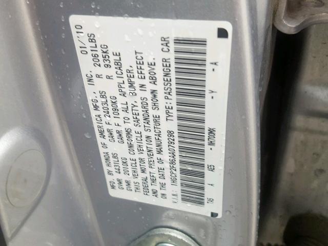 1HGCP2F86AA079298 - 2010 HONDA ACCORD EXL SILVER photo 10