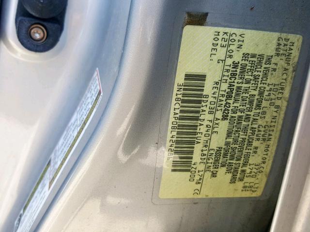 3N1BC1AP0BL424286 - 2011 NISSAN VERSA S SILVER photo 10