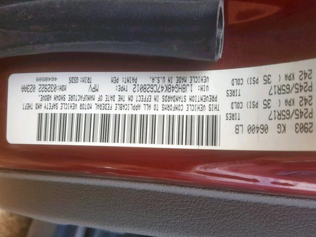 1J8HG48K47C628012 - 2007 JEEP COMMANDER 勃艮第红 照片 10