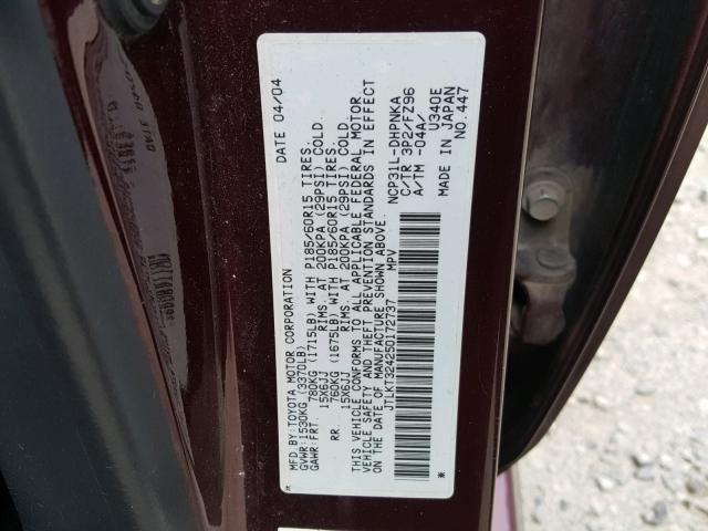 JTLKT324250172737 - 2005 TOYOTA SCION XB 栗色 照片 10