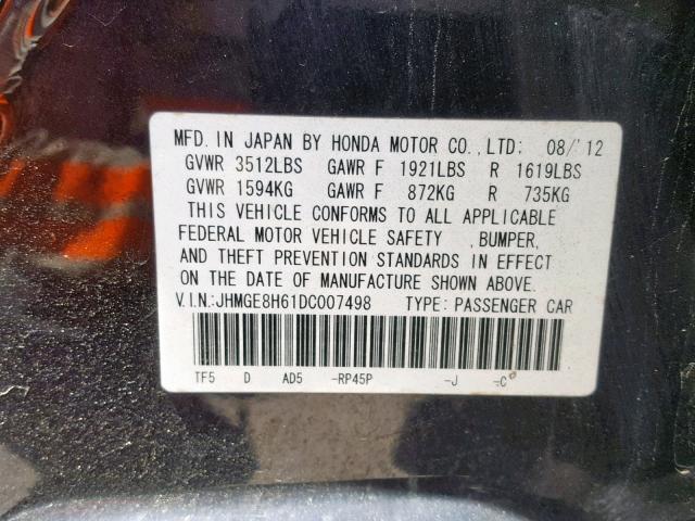 JHMGE8H61DC007498 - 2013 HONDA FIT SPORT PURPLE photo 10