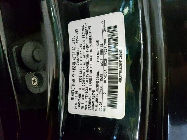 JNKCV64E38M129084 - 2008 INFINITI G37 BASE BLACK photo 10