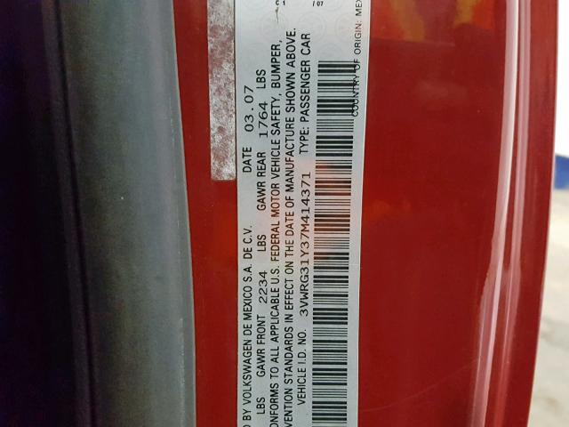 3VWRG31Y37M414371 - 2007 VOLKSWAGEN NEW BEETLE Կարմիր լուսանկար 10