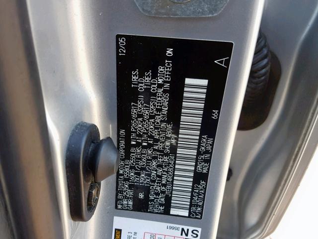 JTEBU14R068064041 - 2006 TOYOTA 4RUNNER SR SILVER photo 10