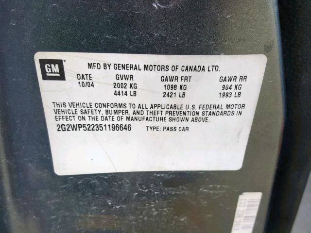 2G2WP522351196646 - 2005 PONTIAC GRAND PRIX 灰色 照片 10