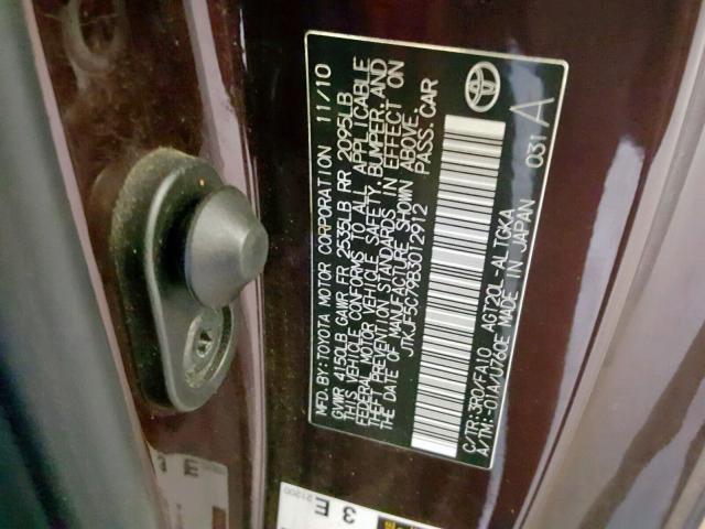 JTKJF5C79B3012912 - 2011 TOYOTA SCION TC იასამნისფერი ფოტო 10