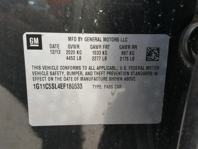 1G11C5SL4EF180533 - 2014 CHEVROLET MALIBU 1LT ნაცრისფერი ფოტო 10