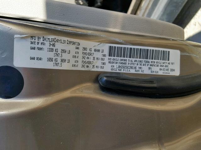 1J8HG58256C286106 - 2006 JEEP COMMANDER 金色 照片 10