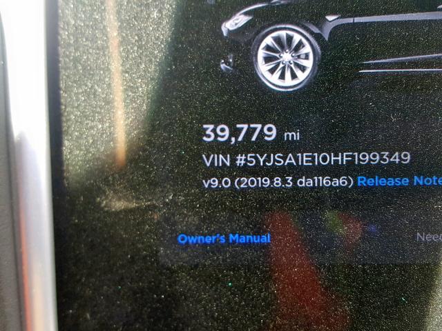 5YJSA1E10HF199349 - 2017 TESLA MODEL S أسود صورة 8