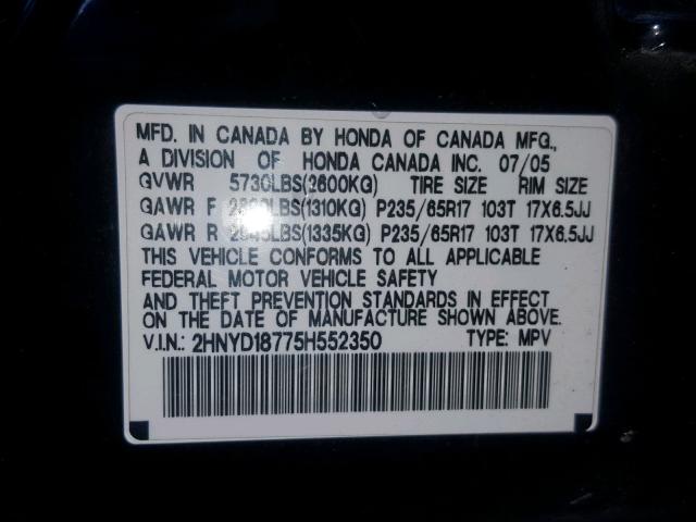 2HNYD18775H552350 - 2005 ACURA MDX TOURIN BLACK photo 10