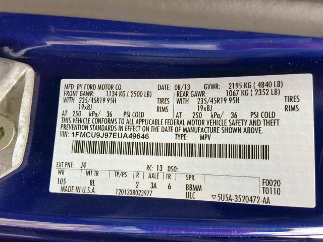 1FMCU9J97EUA49646 - 2014 FORD ESCAPE TIT BLUE photo 10