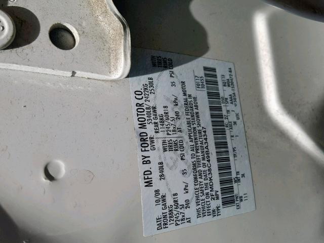 2FMDK38C49BA34347 - 2009 FORD EDGE SEL WHITE photo 10