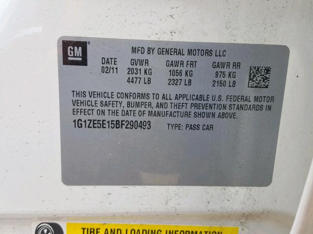 1G1ZE5E15BF290493 - 2011 CHEVROLET MALIBU LTZ 白色 照片 10