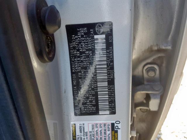 2T1BY30E95C339934 - 2005 TOYOTA COROLLA XR SILVER photo 10