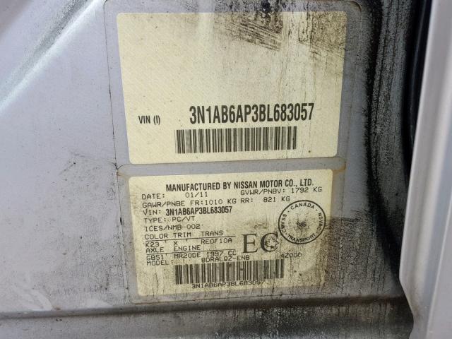 3N1AB6AP3BL683057 - 2011 NISSAN SENTRA 2.0 SILVER photo 10