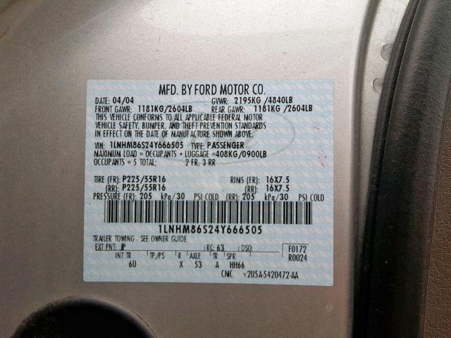 1LNHM86S24Y666505 - 2004 LINCOLN LS SILVER photo 10