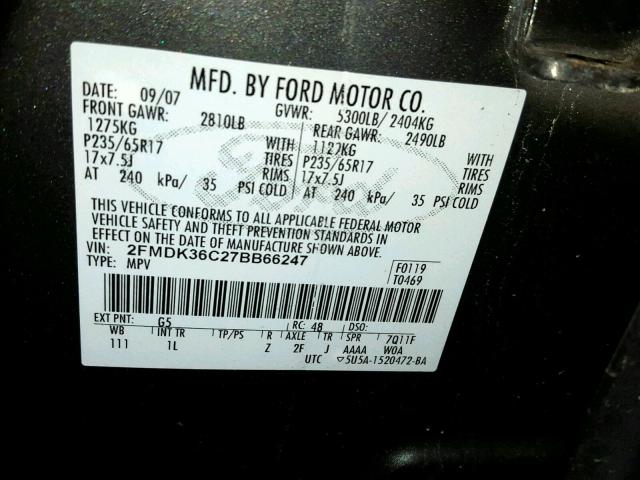 2FMDK36C27BB66247 - 2007 FORD EDGE SE GREEN photo 10