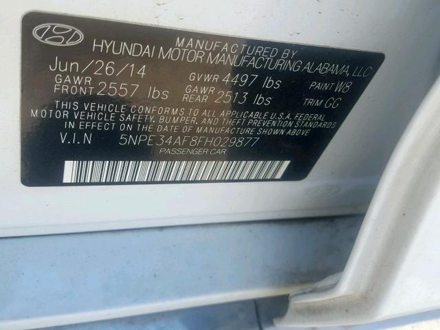 5NPE34AF8FH029877 - 2015 HYUNDAI SONATA SPO WHITE photo 10