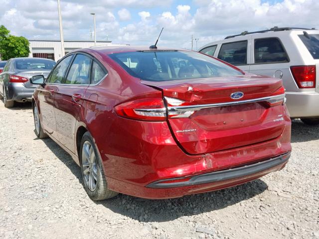 3FA6P0LU1JR172694 - 2018 FORD FUSION SE RED photo 3