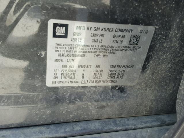 KL4CJASB4GB695686 - 2016 BUICK ENCORE CHARCOAL photo 10