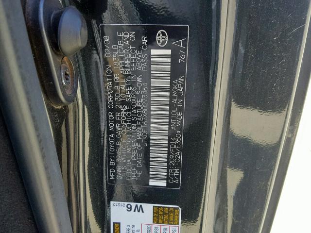 JTKDE167X80273464 - 2008 TOYOTA SCION TC შავი ფოტო 10