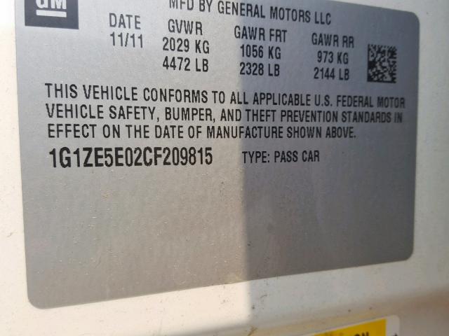 1G1ZE5E02CF209815 - 2012 CHEVROLET MALIBU LTZ თეთრი ფოტო 10