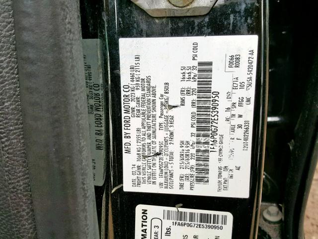 1FA6P0G72E5390950 - 2014 FORD FUSION S GRAY photo 10