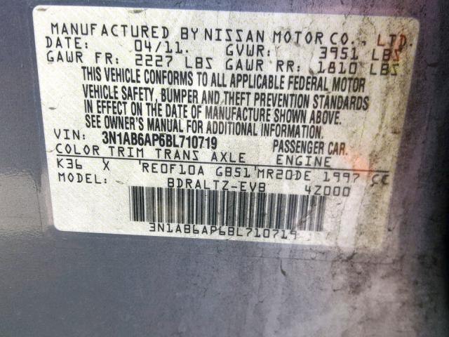 3N1AB6AP6BL710719 - 2011 NISSAN SENTRA 2.0 SILVER photo 10