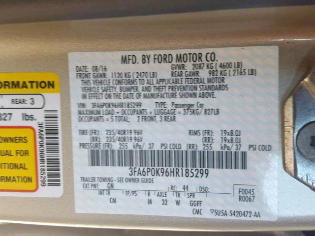 3FA6P0K96HR185299 - 2017 FORD FUSION TIT TAN photo 10