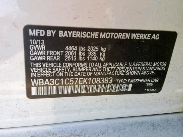 WBA3C1C57EK108383 - 2014 BMW 328 I SULE WHITE photo 10