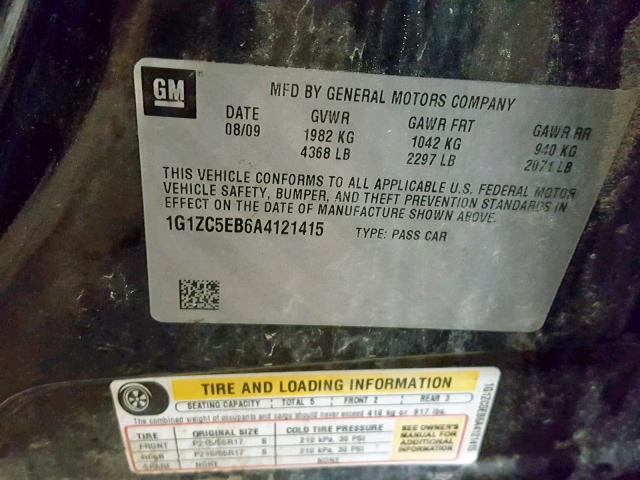 1G1ZC5EB6A4121415 - 2010 CHEVROLET MALIBU 1LT 黑色 照片 10