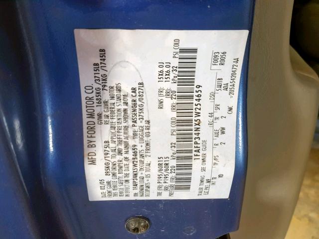 1FAFP34NX5W254659 - 2005 FORD FOCUS ZX4 BLUE photo 10