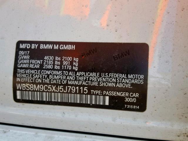 WBS8M9C5XJ5J79115 - 2018 BMW M3 WHITE photo 10