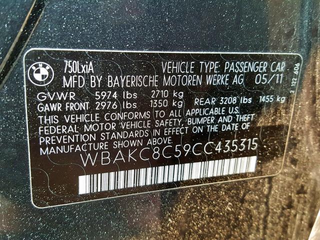 WBAKC8C59CC435315 - 2012 BMW 750 LXI GRAY photo 10