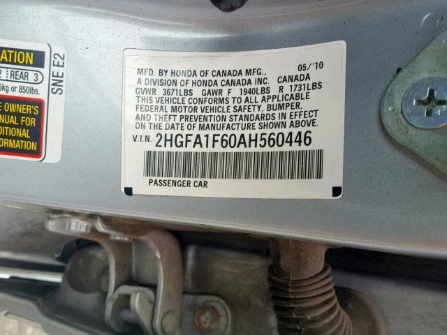2HGFA1F60AH560446 - 2010 HONDA CIVIC LX-S Gümüş foto 10