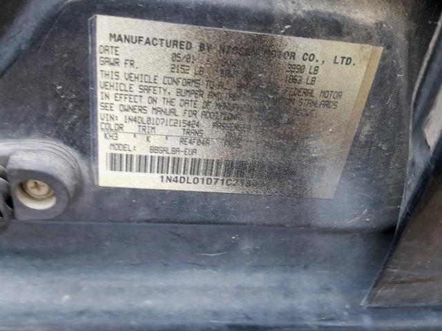 1N4DL01D71C215424 - 2001 NISSAN ALTIMA XE BLACK photo 10