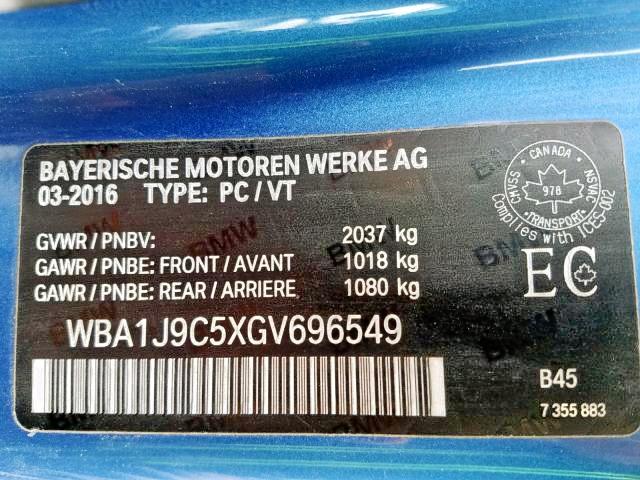 WBA1J9C5XGV696549 - 2016 BMW M235XI BLUE photo 9