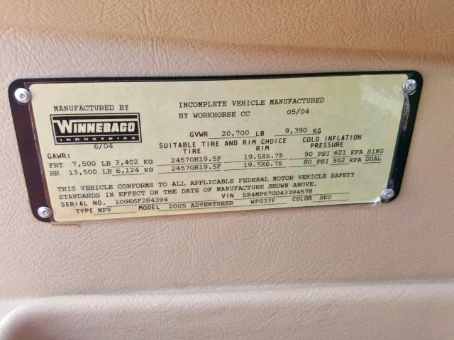 5B4MP67G043394578 - 2004 WINNEBAGO ADVENTURER WHITE photo 10