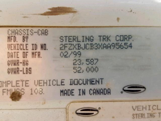 2FZXBJCB3XAA95654 - 1999 STERLING TRUCK LT 8500 WHITE photo 10