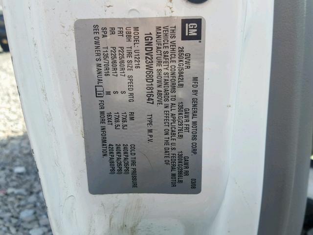 1GNDV23W68D181647 - 2008 CHEVROLET UPLANDER L 白色 照片 10