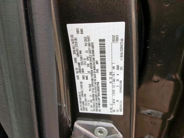 1FMCU0F78KUB58759 - 2019 FORD ESCAPE S GRAY photo 10