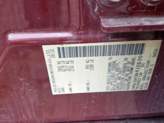 1N4AL2AP1BN410630 - 2011 NISSAN ALTIMA BAS MAROON photo 10