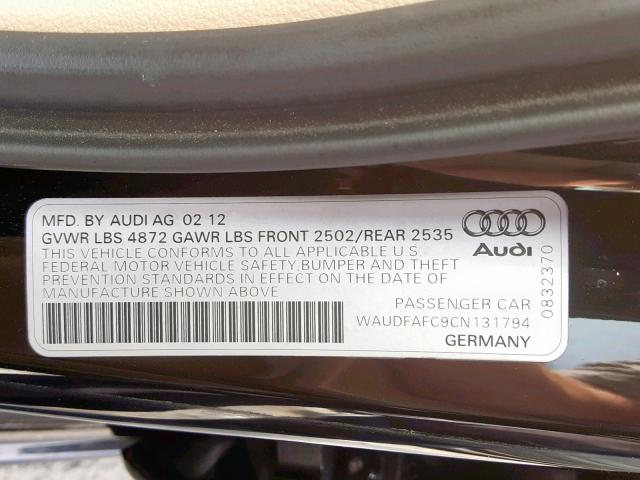 WAUDFAFC9CN131794 - 2012 AUDI A6 PREMIUM BLUE photo 10