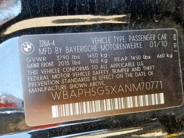 WBAPH5G5XANM70771 - 2010 BMW 328 I SULE BLACK photo 10