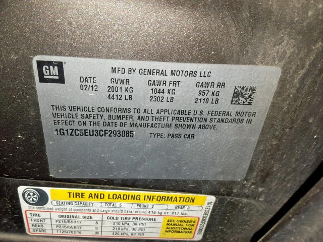 1G1ZC5EU3CF293085 - 2012 CHEVROLET MALIBU 1LT 棕色 照片 10