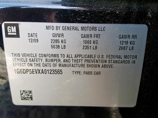 1G6DP5EVXA0123565 - 2010 CADILLAC CTS PREMIU BLACK photo 10