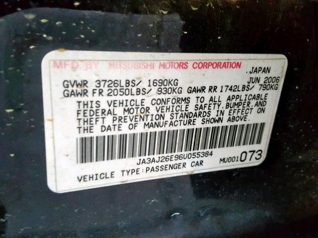 JA3AJ26E96U055384 - 2006 MITSUBISHI LANCER ES BLACK photo 10