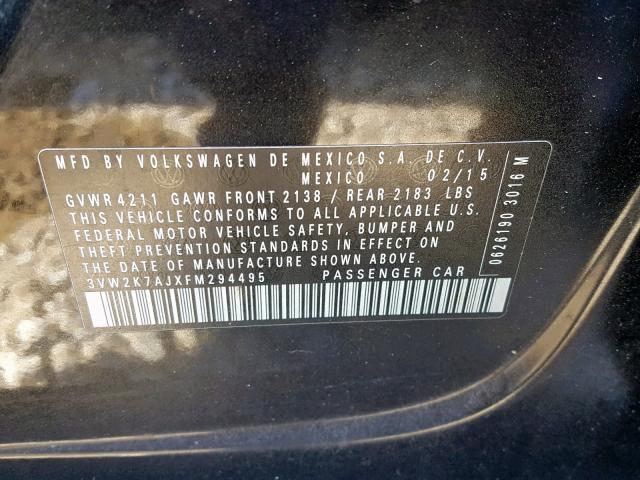 3VW2K7AJXFM294495 - 2015 VOLKSWAGEN JETTA BASE 黑色 照片 10