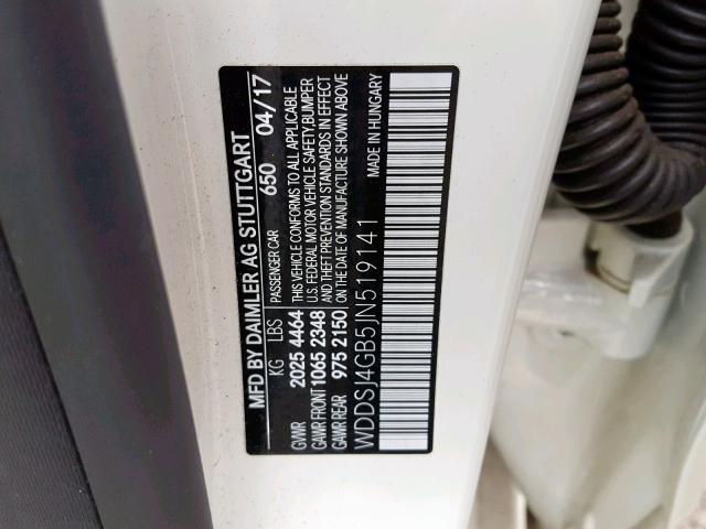 WDDSJ4GB5JN519141 - 2018 MERCEDES-BENZ CLA 250 4M WHITE photo 10