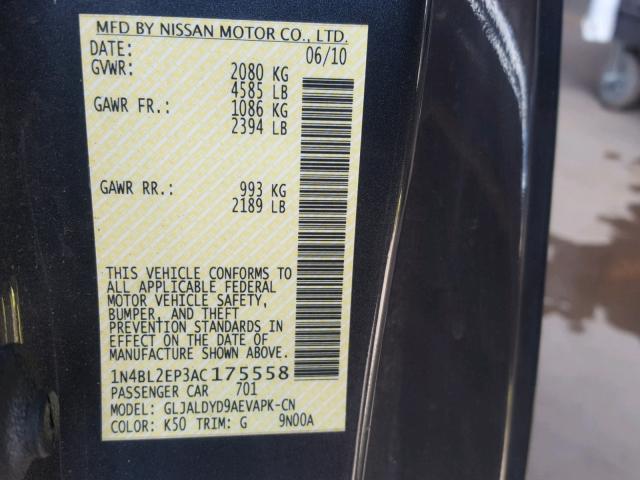 1N4BL2EP3AC175558 - 2010 NISSAN ALTIMA SR CHARCOAL photo 10